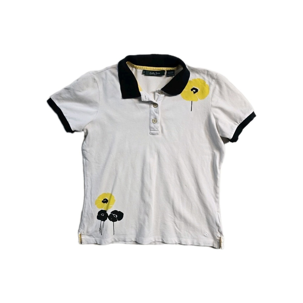 Bobby‎ Jones Polo Shirt Women's M White Black Collar Flower